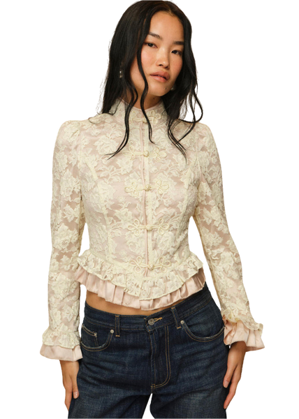 Victorian Lace Military Jacket in Cream