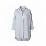 VIDA MOULIN Jada light blue linen shirt with oversized fit and drop shoulder design.
