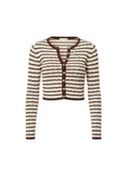 VIDA MOULIN Rosalie Cardigan in cafe-cream. Features a striped pattern, button-up front, and scallop stitching. Made from 60% Viscose, 40% Cotton.
