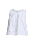 VIDA MOULIN white sleeveless 100% cotton swing top with eyelet lace inset and back self tie