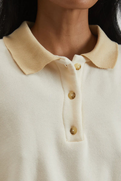 Brushed Terry Polo Sweater - Cream