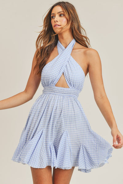 Gigi Halter Mini Dress - Blue