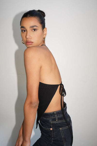 Nori Open Back Top - Black