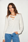 Brushed V Neck Strap Pullover
