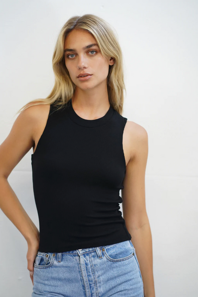 Ribbed Double Layer Tank - Black