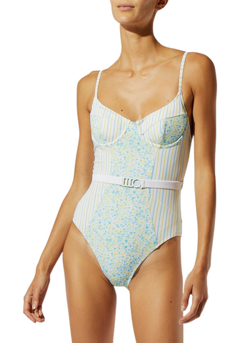 Spencer One Piece - Ditsy Floral/Pinstripe