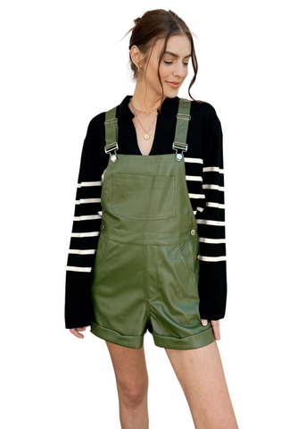 Basic Vegan Leather Short Overall