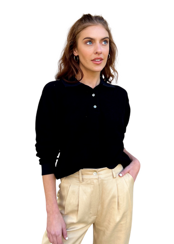 Brushed Terry Polo Sweatshirt - Jet