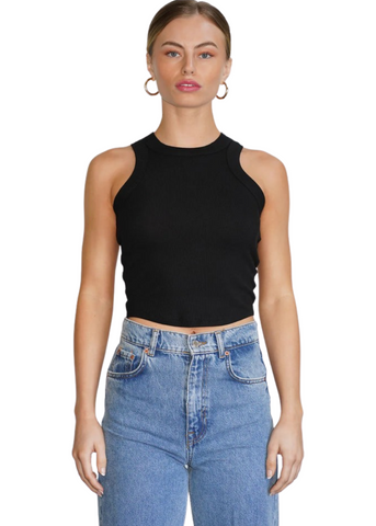 Detra Ribbed Tank - Pirate Black