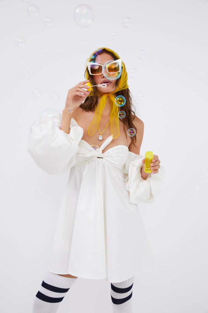 for love and lemons lucia mini dress For Love & Lemons blouson sleeve Mini dress with bow cuffs in red