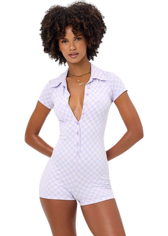 Rose Checkered Jacquard Romper