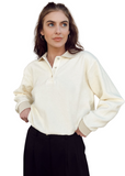 Brushed Terry Polo Sweater - Cream