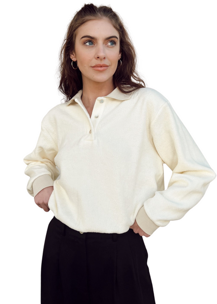 Brushed Terry Polo Sweater - Cream