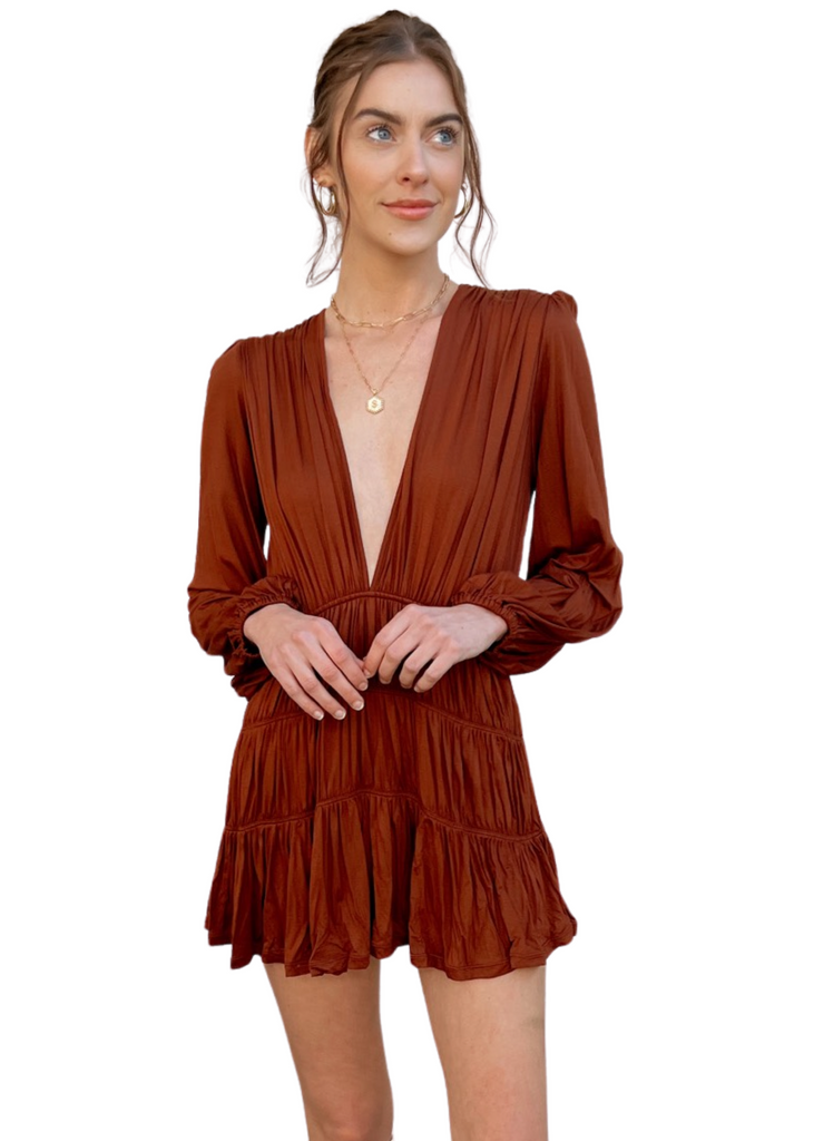 Indah Francesca Mini Dress - Cafe | VIDA MOULIN Indah Francesca Mini Dress - Cafe | VIDA MOULIN