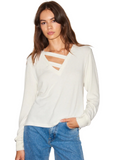 Brushed V Neck Strap Pullover
