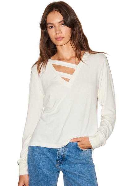 Brushed V Neck Strap Pullover